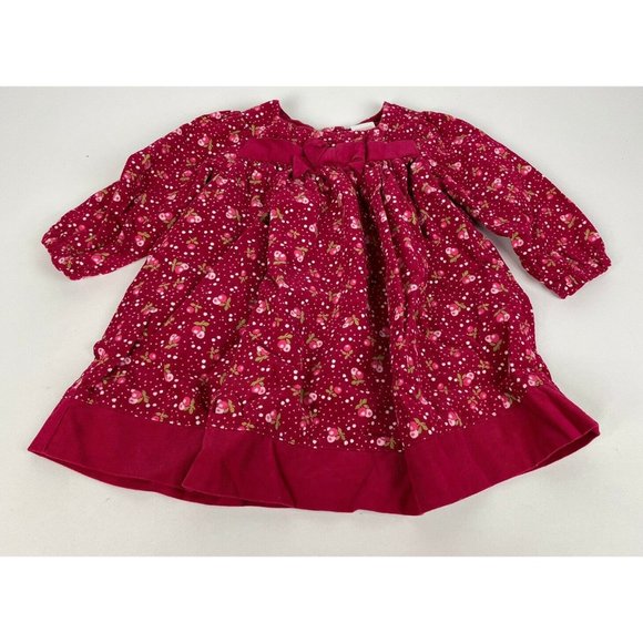 Gymboree Girl Dress Corduroy Bow Bunnies Snow Berry floral Pink 12-18 12 18 M - Picture 1 of 11